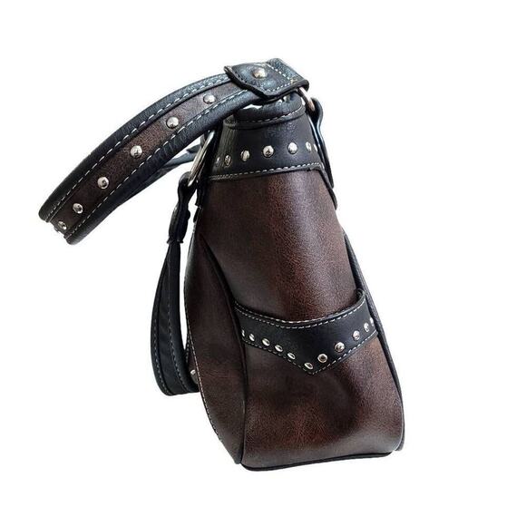 Western Handbag Purse Tote Floral Buckle Bold Silver Blue Turquoise Shoulder Bag - Picture 3 of 11